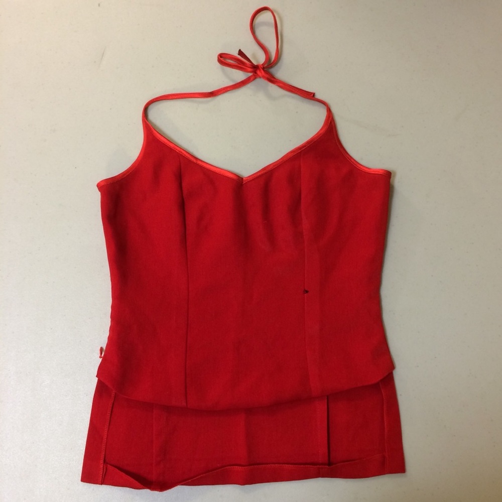 Red halter high low crop tank top
